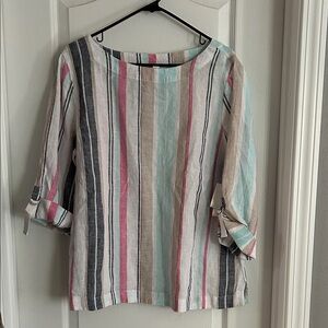 NWT Charter club luxury linen Striped Multicolor Top L